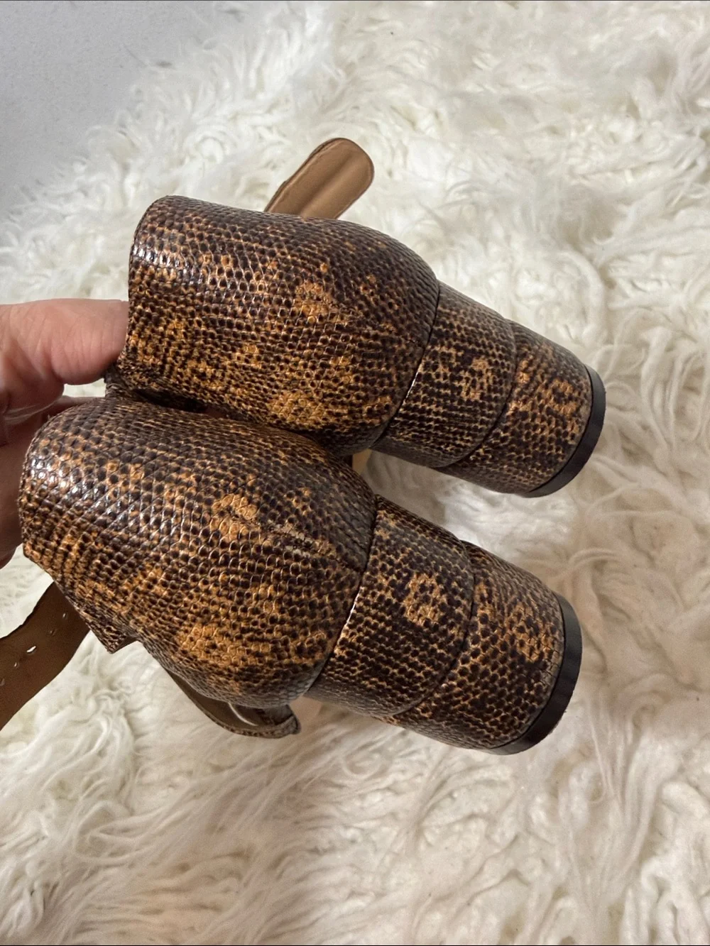 RARE Salvatore Ferragamo Brown Snakeskin Crisscross Strap Heels size 6 to 6.5